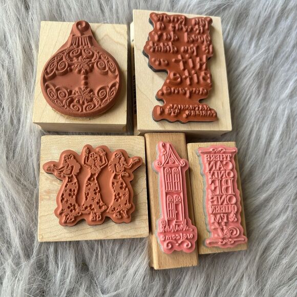 Lot Of 5 Wood Rubber Stamps Hula Friendship Welcome Queen Ornament Scrapbooking - Picture 4 of 4